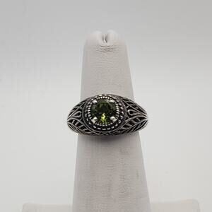 Vintage Designer 925 Sterling Silver Peridot Filigree Deco Band Ring Size 6